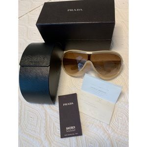 PRADA Tan Aviator Shield Sunglasses